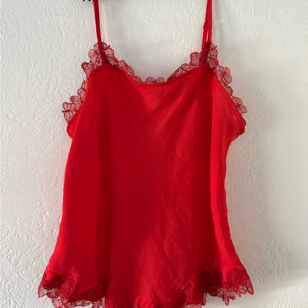 Free People Red Lace Trim Chemise